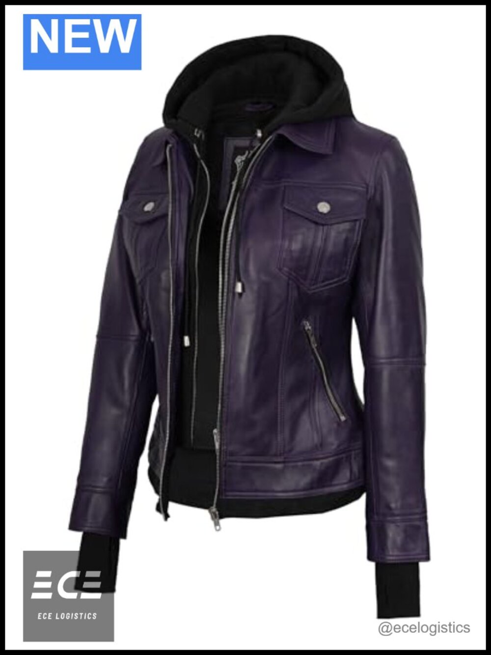 Womens Real Lambskin Leather Jacket Detachable Hood Bomber Coat
